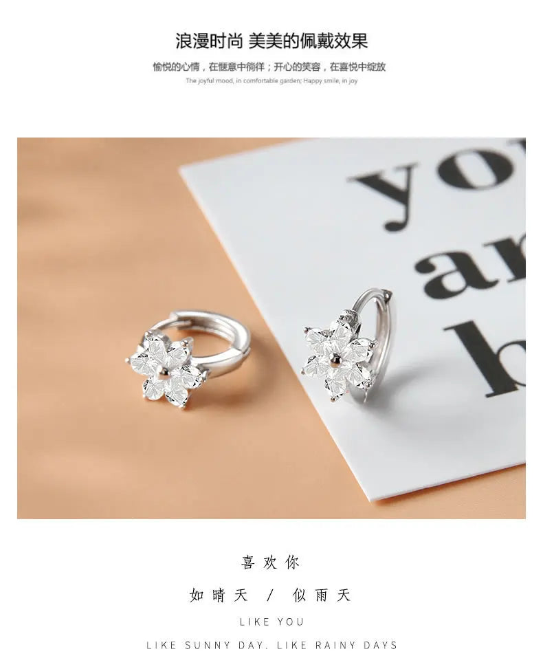 925 Sterling Silver Flower Earrings Temperament Simple Inlaid Zircon for Women Wedding Jewelry Accessories Viralgem Store