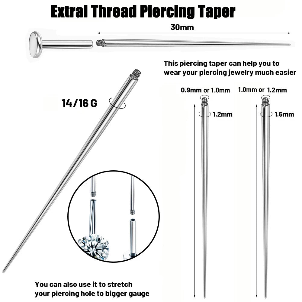 Surgical Steel 14/16/18G Insertion Taper Easy For Thread Threadless Piercing Earrings Jewelry Wear Easy Tool Viralgem Store