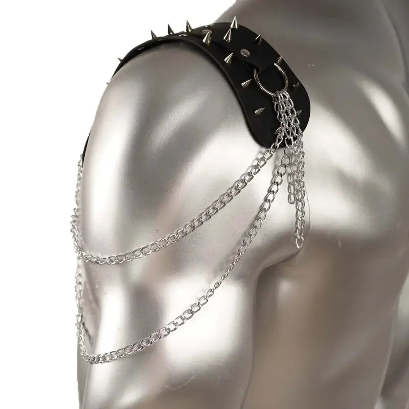 UYEE unisex synthetic leather shoulder armor with rivet details and chain tassel fashionable black studded waistband accessory Viralgem Store