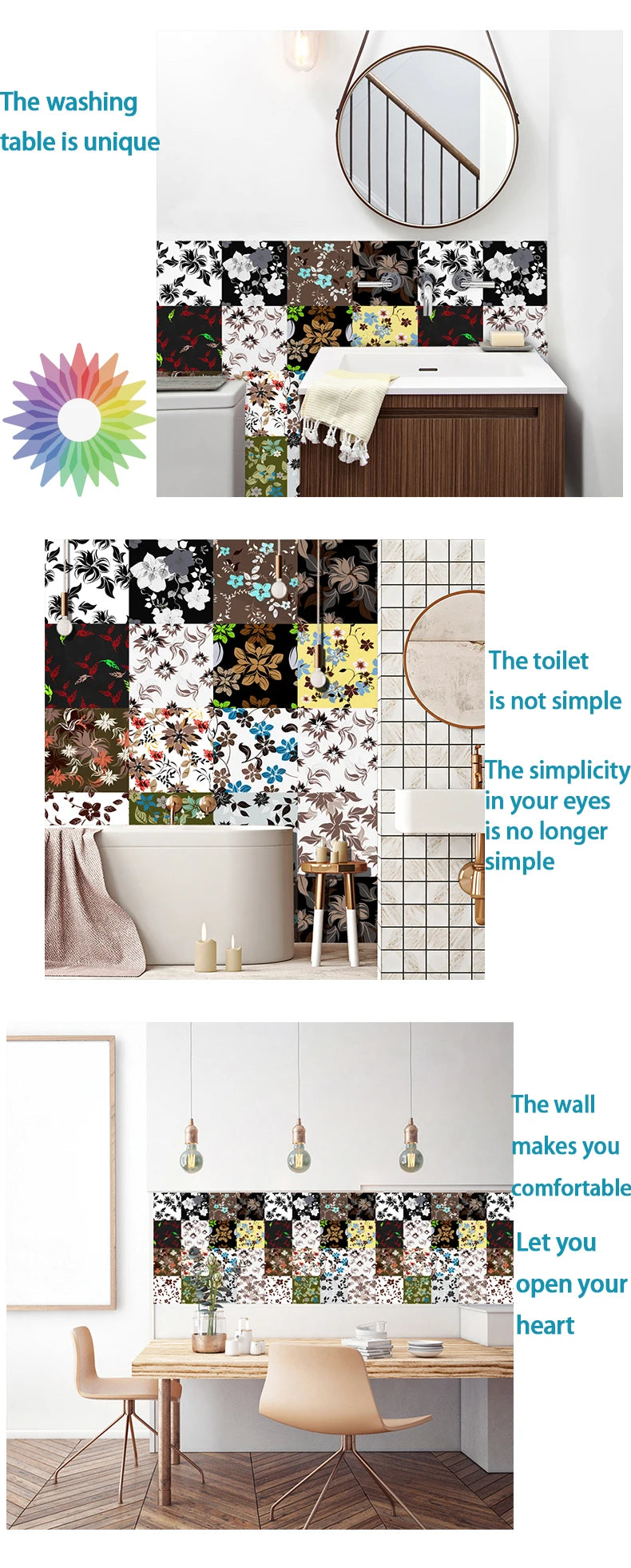 16pcs/set Black & White Tiles Sticker Kitchen Backsplash Wardrobe Bathroom Waterproof Peel & Stick Bright Film Art Wall Decals