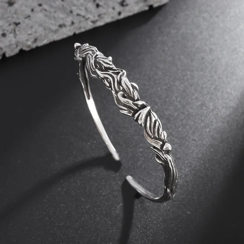 Stylish Geometric Oval Pattern Personalized Men's Open Bracelet Fashion Retro Wide Hand Jewelry Party Gift