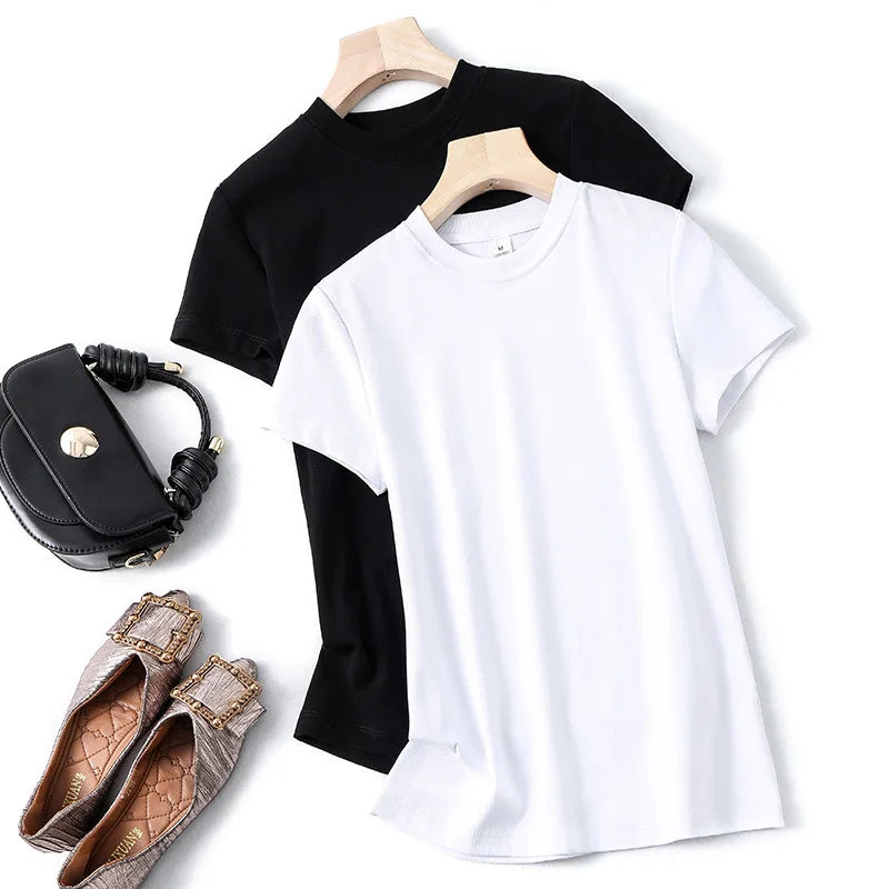 Women T-shirt Short sleeve tshirt for woman Turtleneck Solid Color Women's Top Spring Summer Cotton Shirt for womens