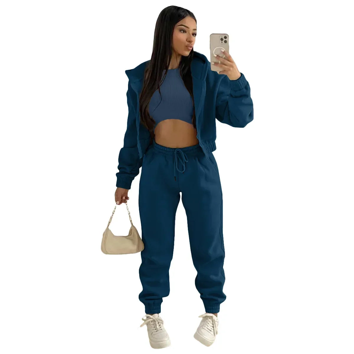 3pcs Women's Clothing Set Fleece-lined Hooded Sweater &Sleeveless Tank Top & Sports Sweatpants Pants Viralgem Store