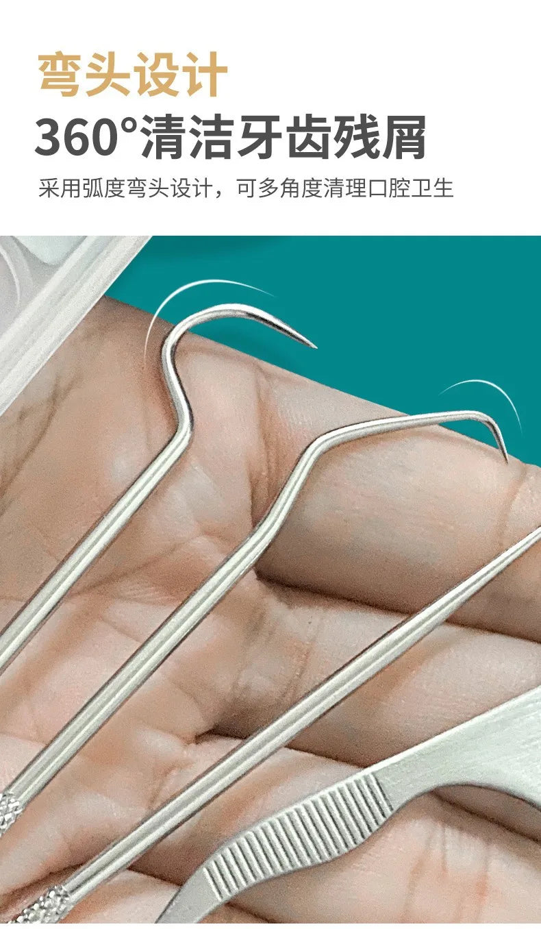 1Set Toothpick Set Metal Stainless Steel Oral Cleaning Tooth Flossing Portable Toothpick Floss Teeth Cleaner with Storage Tube