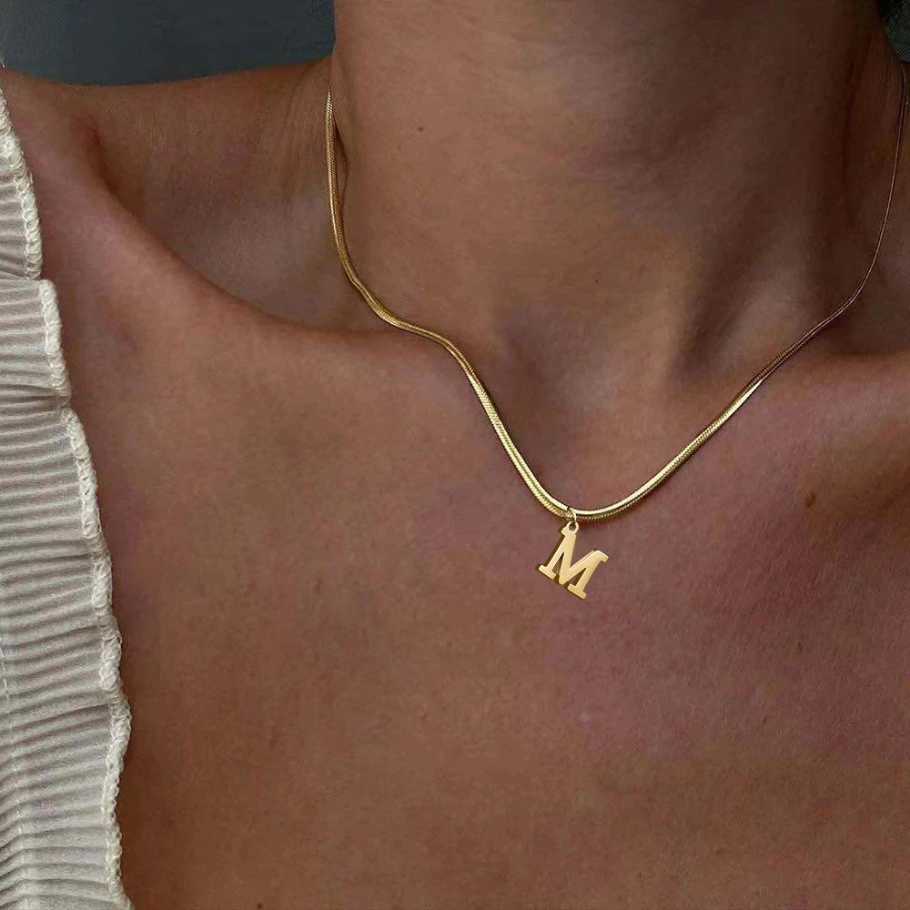 A-Z Alphabet Gold Plated Stainless Steel Pendant Necklace for Women Snake Chain Initial Letter Clavicle Necklaces Collar Jewelry Viralgem Store