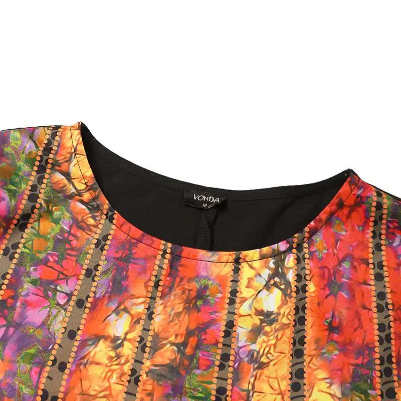 VONDA Plus Size 5XL Oversized Vintage Bohemian Printed Sundress Women Maxi Dress 2024 Long Flare Sleeve Party Casual Loose Robe