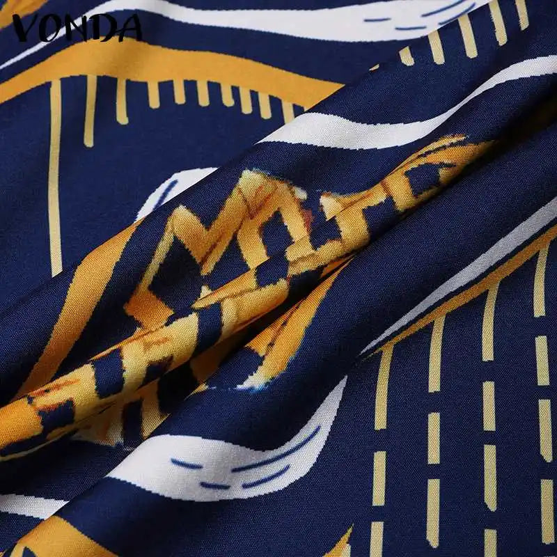 VONDA Oversized Summer Dress 2024 Women V Neck Bohemian Printed Beach Sundress Casual Midi Vestidos 3/4 Sleeve Loose Robe Femme