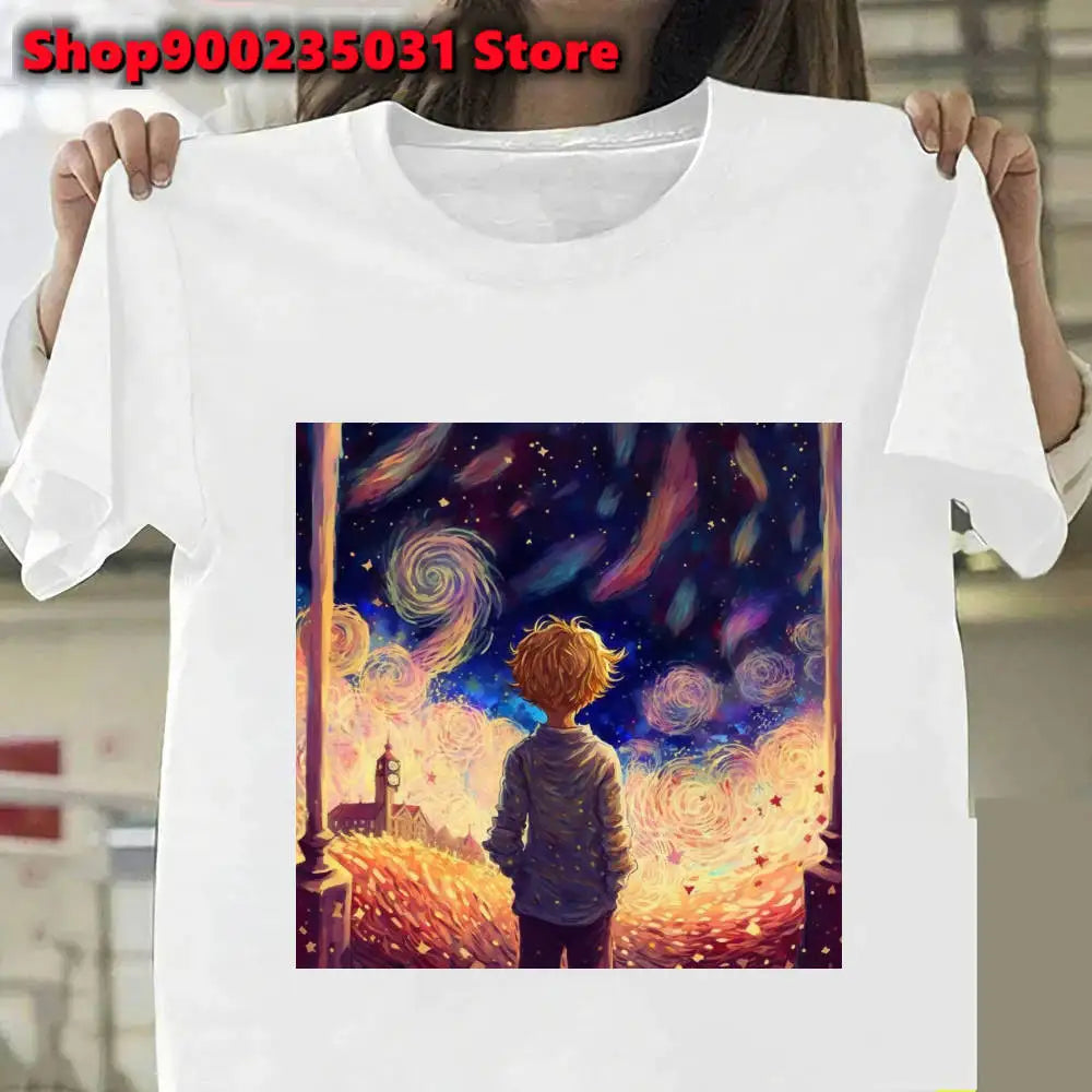 Van Gogh The Little Prince Art Oil Painting T Shirt Harajuku Women Y2k Tops Casual Womens Clothes Personality Graphic Tees Shirt