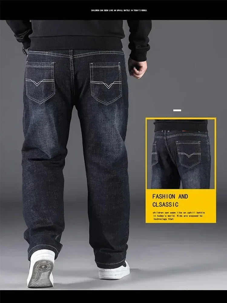 10XL Mens Black Jeans Oversize High Waist Loose Trousers Large Size Husband Plus Size Loose Denim Trousers Blue Male Denim Pants