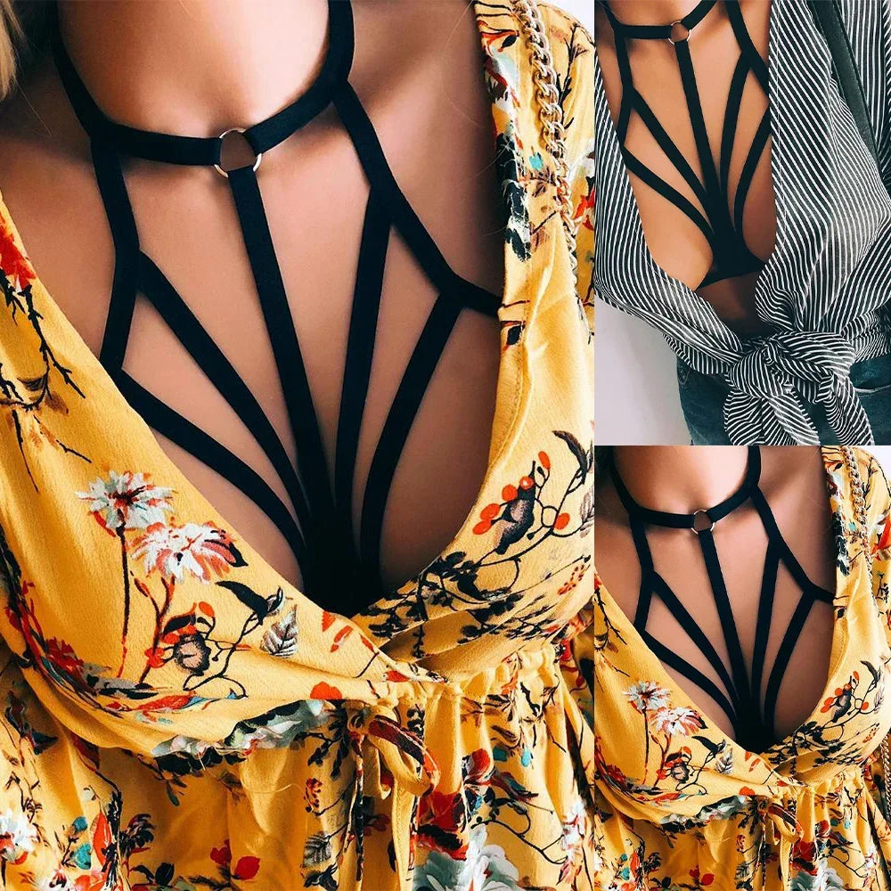 Women Goth Sexy Elastic Harness Bandage Bustier Hollow Cage Bra Tops Bralette Lingerie Tanks Lady See Through Exotic Apparel Viralgem Store