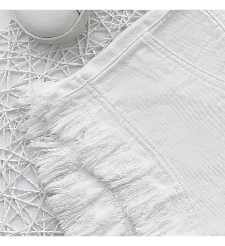 White Denim Shorts Women New High-Waist Ripped Fringed Burr Hot Pants 2023 Summer Loose Wide-Leg Korean Style Short Femme