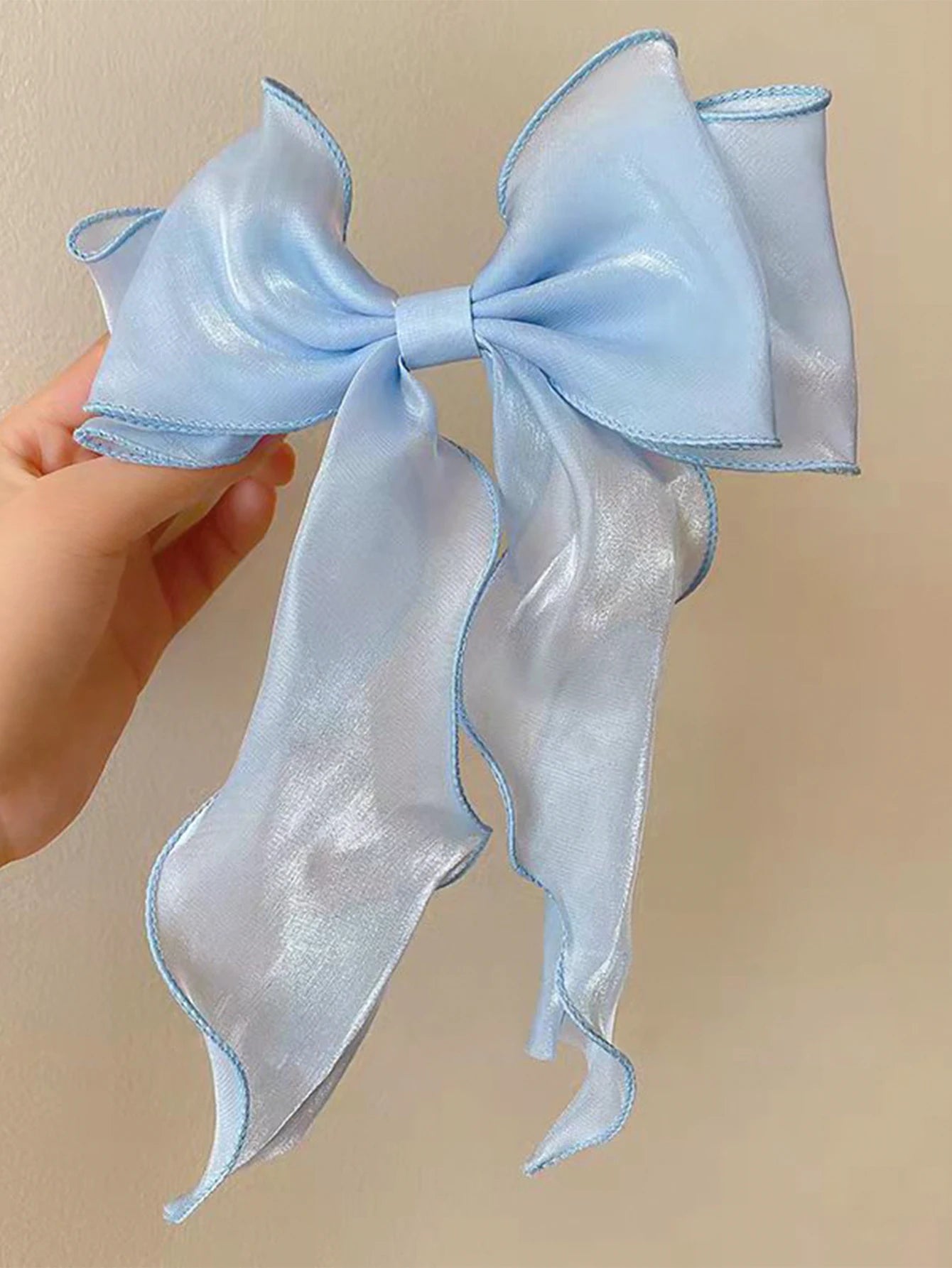 2 Pcs Hair Bows Hair Clip,White Blue Hair Bow Ribbons for Women Girls Hair Accessories Aesthetic Silky Satin Metal Clamp Viralgem Store