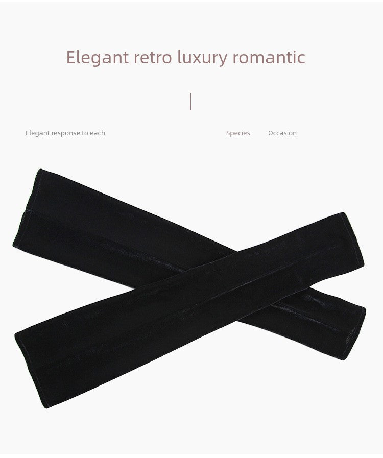 Women's Velvet Open Finger Black Oversleeve Leather Gloves