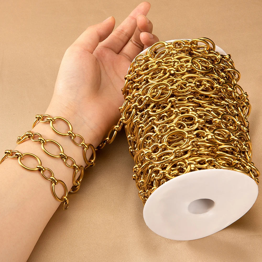 1M Stainless Steel Big Oval Cross Small Circle Link Chains Heavy Chunky Punk Chain DIY Jewelry Making Supplies Necklace Bracelet Viralgem Store