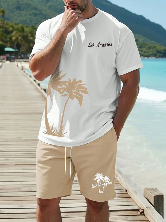 Summer 2025 new men's casual T-shirt and shorts set, new sportswear 2-piece set, 3D printed fashionable Hawaiian-style street we Viralgem Store