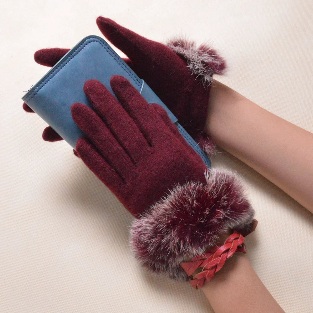 [BYSIFA] Winter Women Wool Gloves New Thick Warm Touch Screen Ladies Gloves Spring Autumn Soft  Elegant Hot Pink Mittens Gloves