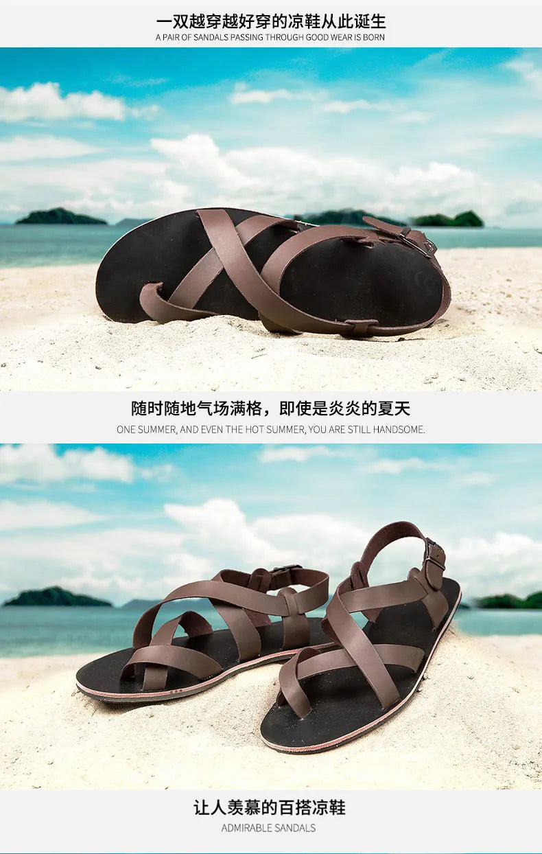 Summer Beach Sandals Men's European and American Wear-Resistant Fashion Outdoor Breathable Thick-soled Casual Shoes Indoor Rome