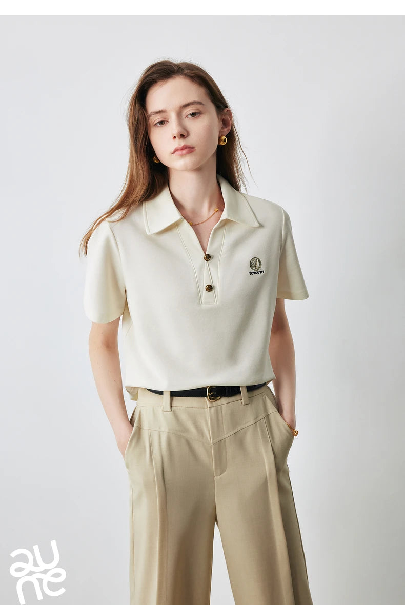 TOYOUTH Women Letter T-shirt 2024 Summer New POLO Collar Top Viralgem Store