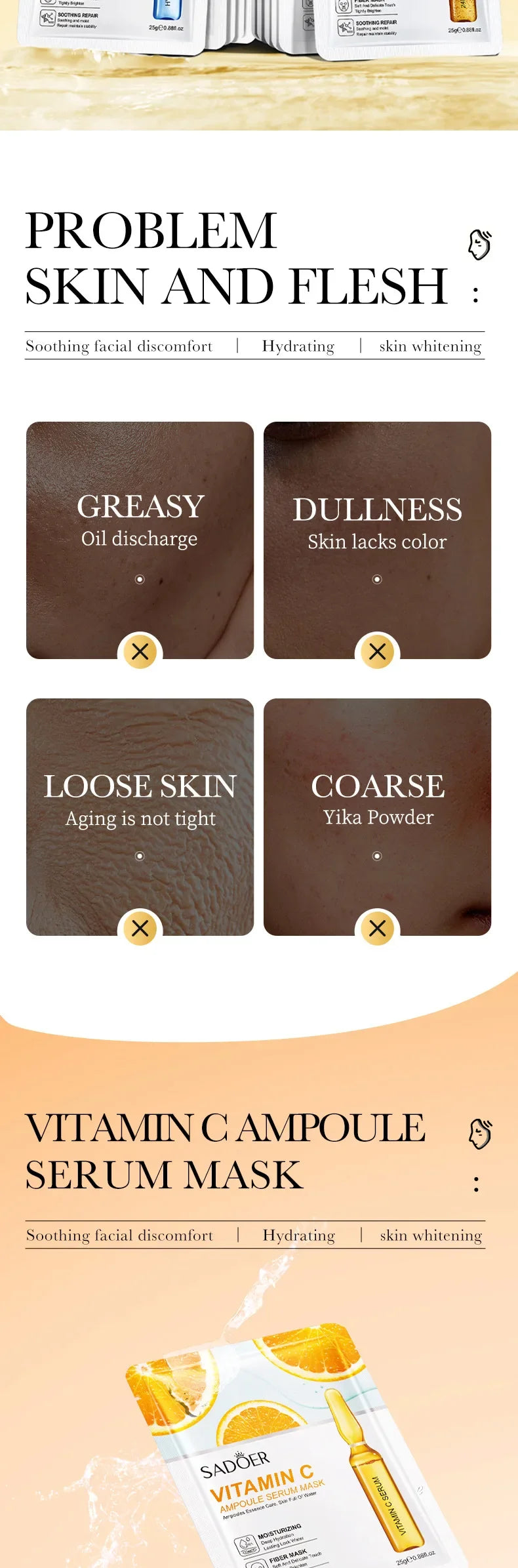 15pcs 24K Gold Hyaluronic Acid Face Mask Facial Firming Moisturizing Anti Wrinkle Whitening Facial Masks Skin Care Products