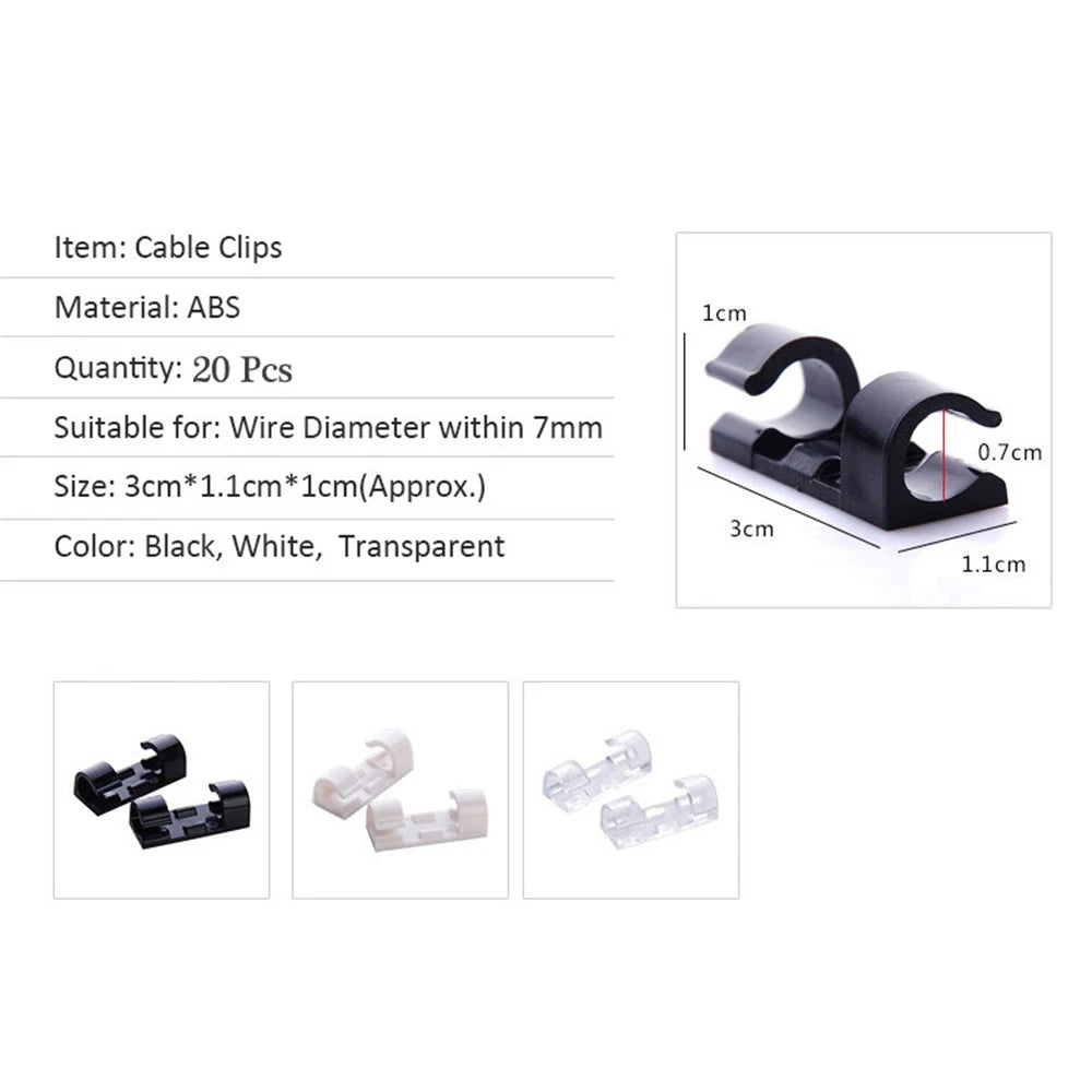 16/20pcs Cable Organizer Clips Cable Management Wire Manager Cord Holder USB Charging Data Line Bobbin Winder Wall Mounted Hook Viralgem Store