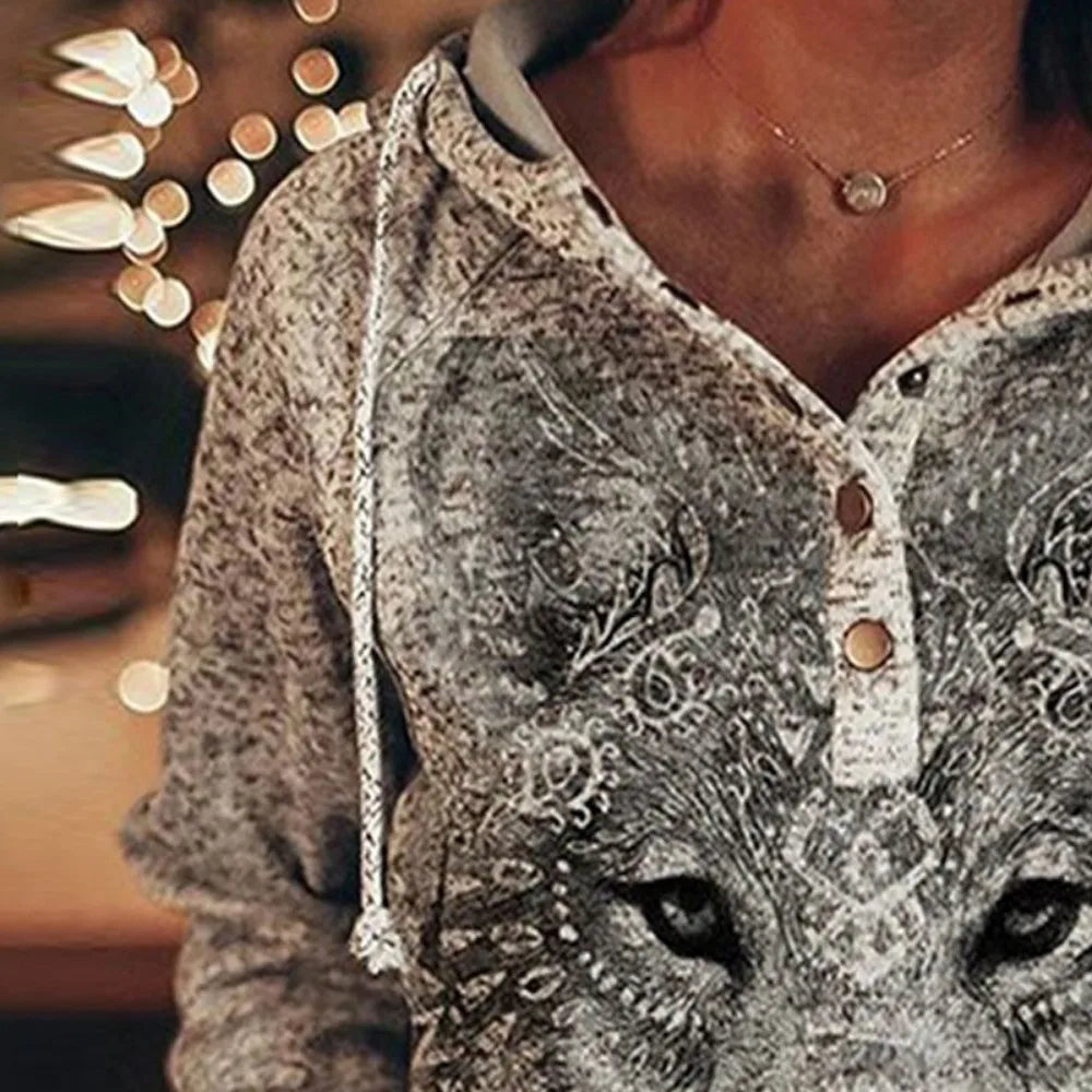 Wolf Hoodie Women Autumn Fashion Oversized Hoodies Vintage Sweats Girls Coat Women Sweatshirt Coat Hooded Pullover Owl Tracksuit