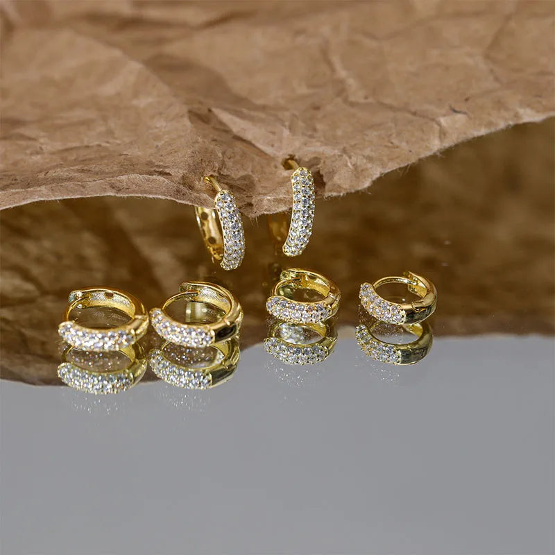 Aide 925 Sterling Silver Pave White CZ Stone Thick Hoop Earrings For Women Minimalist Mini Cartilage Chunky Earring Hoops Gift