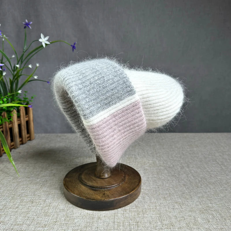 2024 New Rabbit Fur Beanies Soft Warm Fluffy fur pompom Winter Hat for Women Angora Knitted Hat Skullies Female Bonnet Knit Cap Viralgem Store