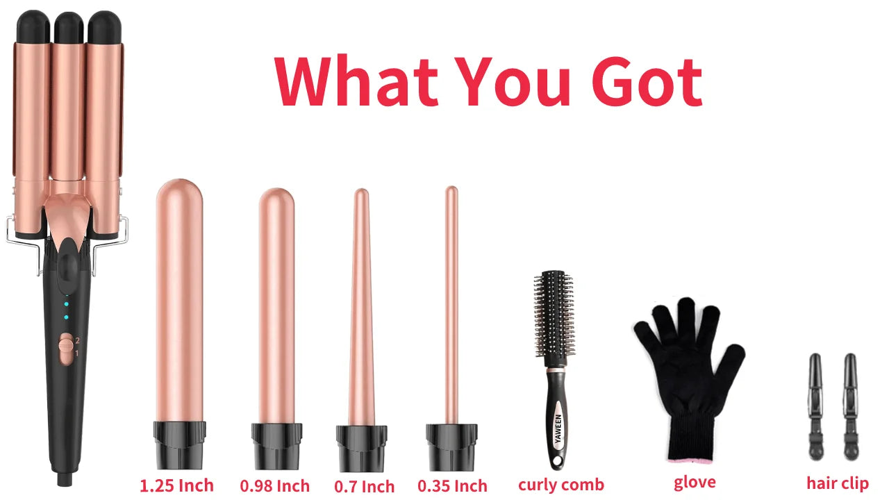 5 in 1 Curling Iron Set with Curling Brush, 0.35”-1.25” Hair Curler Wand for Hairstyle and Heat Resistant Gloves and Hair Clips Viralgem Store