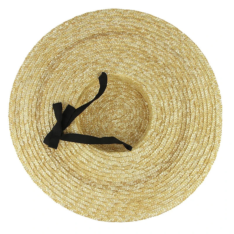 Wide Brim Straw Hat For Women Long Ribbon Ladies Beach Hat Summer Sun Visor Cap Flat Top Large Brim Tie Straw Straw Hat Viralgem Store