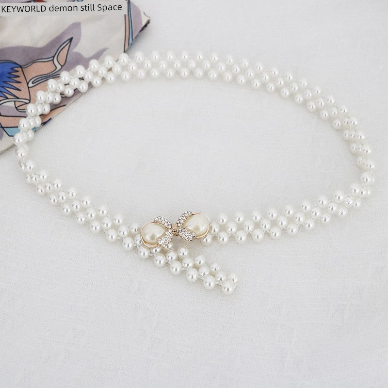 Women's Pearl Elastic Rhinestone Hanfu Waist Dress