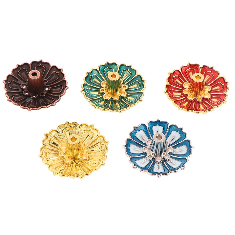 1Pc Lotus Alloy Incense Burner Stick Holder Home Buddhism Line Incense Plate Sandalwood Coil Base Delicate Temples Home Decor