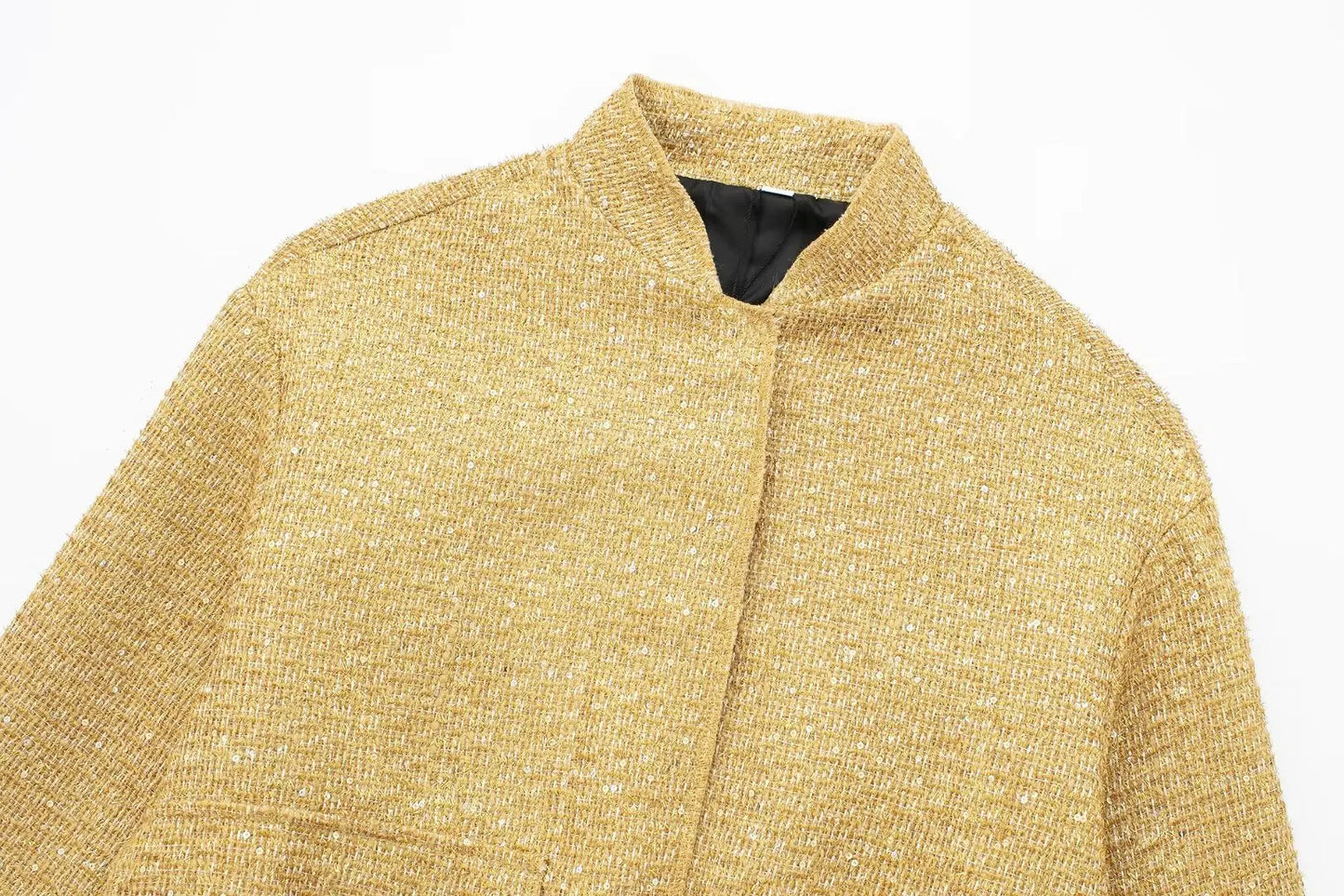 TRAFZA Women Trend Gold Sequin Decoration Loose Short Jacket Woman New Fashion Coat Versatile Warm Chic And Elegant Female Coats Viralgem Store
