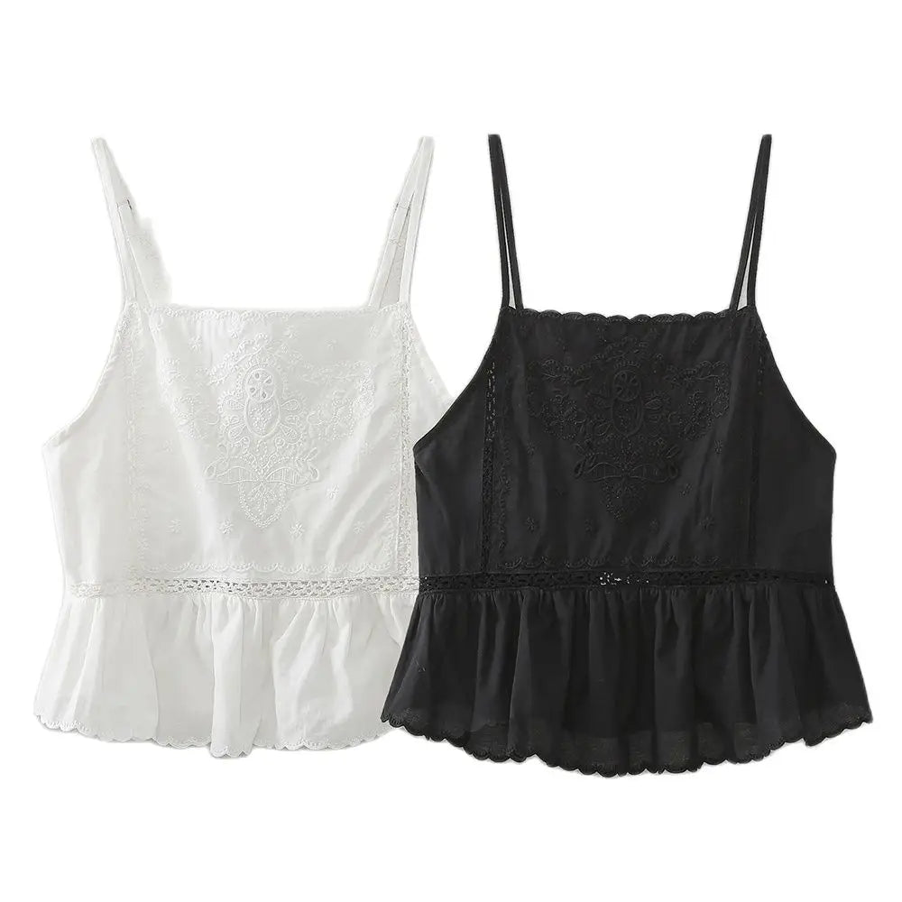 XNWMNZ Women's Fashion 2023 Embroidered Top Women Vacation Straight Neckline Adjustable Thin Straps Versatile Female Top