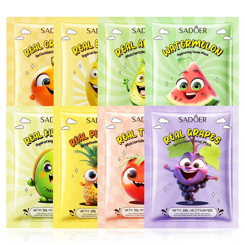 8pcs SADOER Fresh Fruits Face Mask Facial skincare Moisturizing Brightening Firming Hydrating Facial Masks for Face Skin Care Viralgem Store