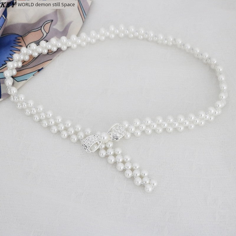 Women's Pearl Elastic Rhinestone Hanfu Waist Dress