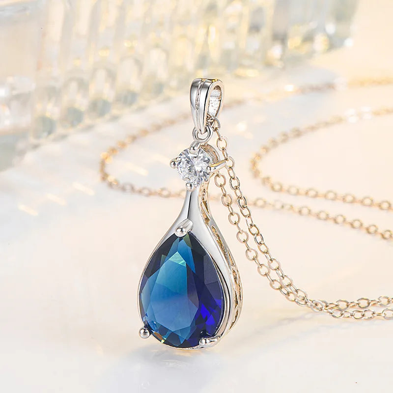 Sterling Silver Necklaces 925 for Women Origin Blue Sapphire Silver 925 Jewelry Gemstone Pendant Collares Mujer Sapphir Necklace