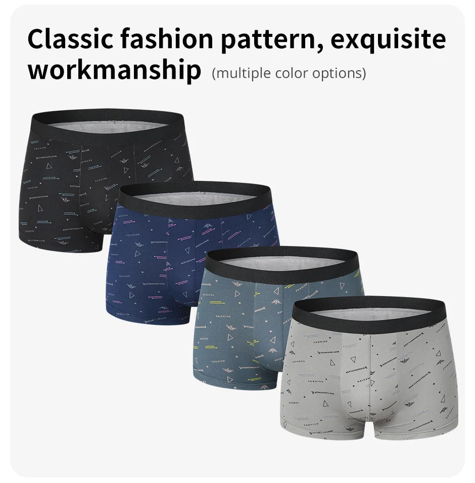 4-piece MEN'S Boyshort Young Men Printed Comfortable Underwear for Middle-aged and Elderly Men to Increase 5XL/6XL Boyshort. Viralgem Store