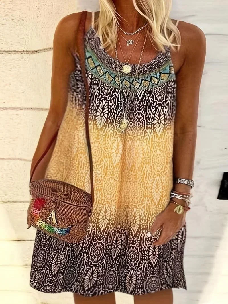 Women's Beach Dress Summer Fashion Plus Size 1XL-6XL Ladies Vintage Printed Casual Spaghetti Strap Loose Dress Boho Dress Robe Viralgem Store