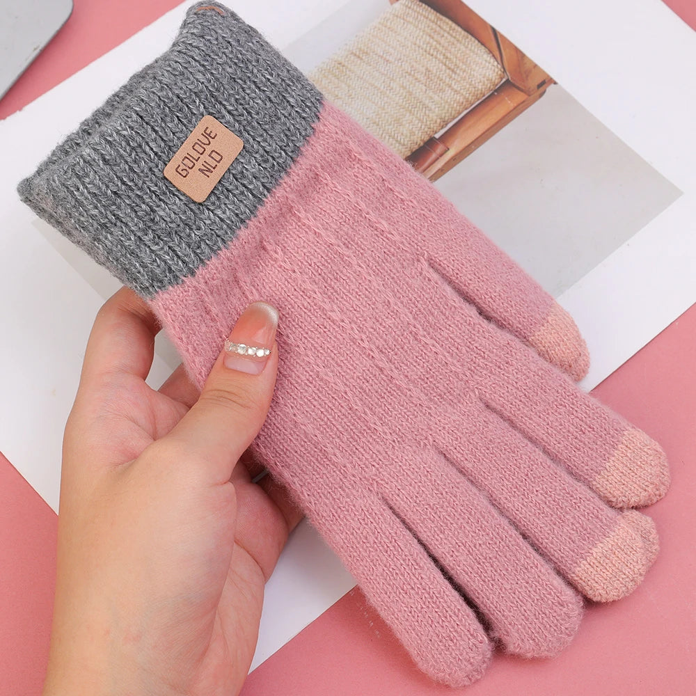 Warm Thick Plush Knitted Gloves Winter Touchscreen Plush Gloves Woman Thickening Fleece Thickened Cycling Driving Skiing Gloves