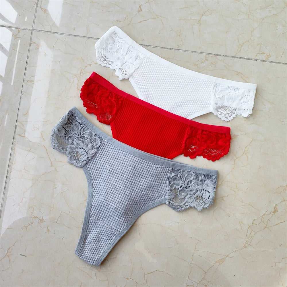 3Pcs/Set Women Thread Cotton Lace Thong Panties Pack Sports Ladies Seamless G Strings Cozy Lingerie Tanga Panty Viralgem Store