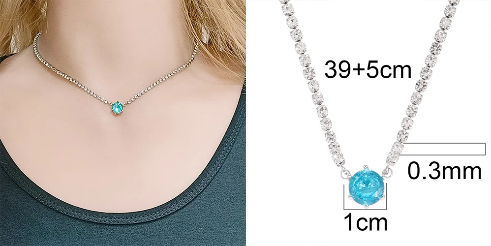 Stainless Steel Necklace Tennis Chain Hip Hop Square Pendant Necklace Star Heart Zircon Choker Necklaces For Women Jewelry