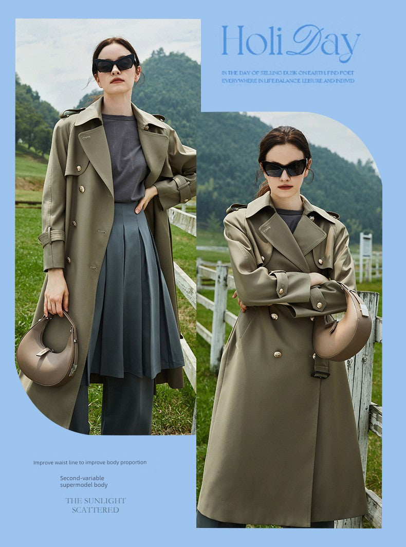 2024 Spring & Fall New Arrival Big Brand Classy C Double Breasted Loose Retro Elegant Mid Length Long Length Trench Coat Outwear Women Viralgem Store