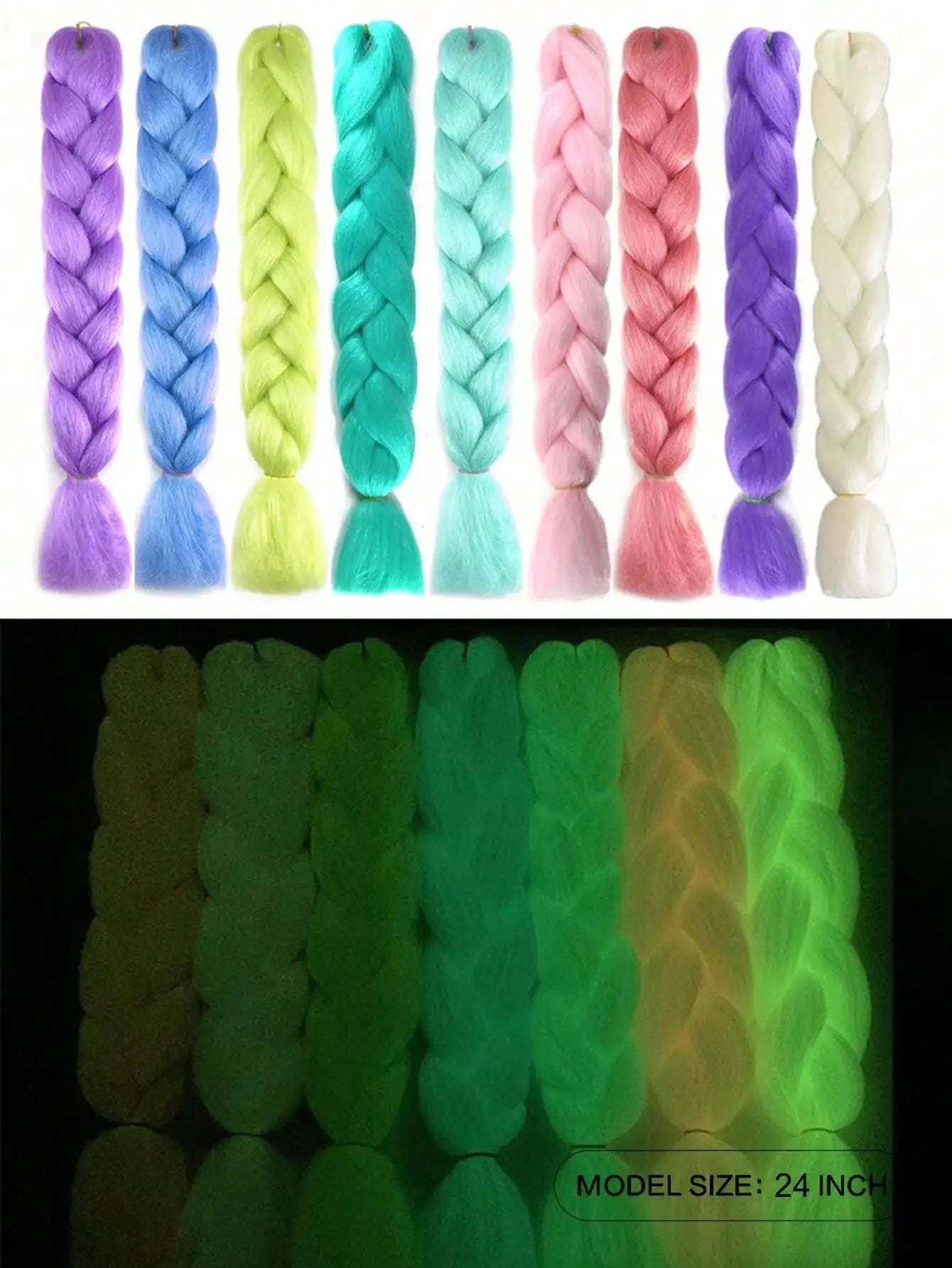1pcs Synthetic Luminous Jumbo Braids Hair Neon Glowing Fluorescent Braiding Hair Extensions for Women and Girl  Music Festival Viralgem Store