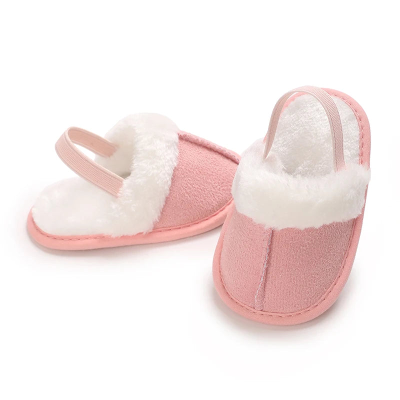 0-1 Years Old Winter Baby Slippers Fluffy Baby Boy Girl Sandals Cute Plush Soft Non-slip Sole Toddler First Toddler Baby Shoes