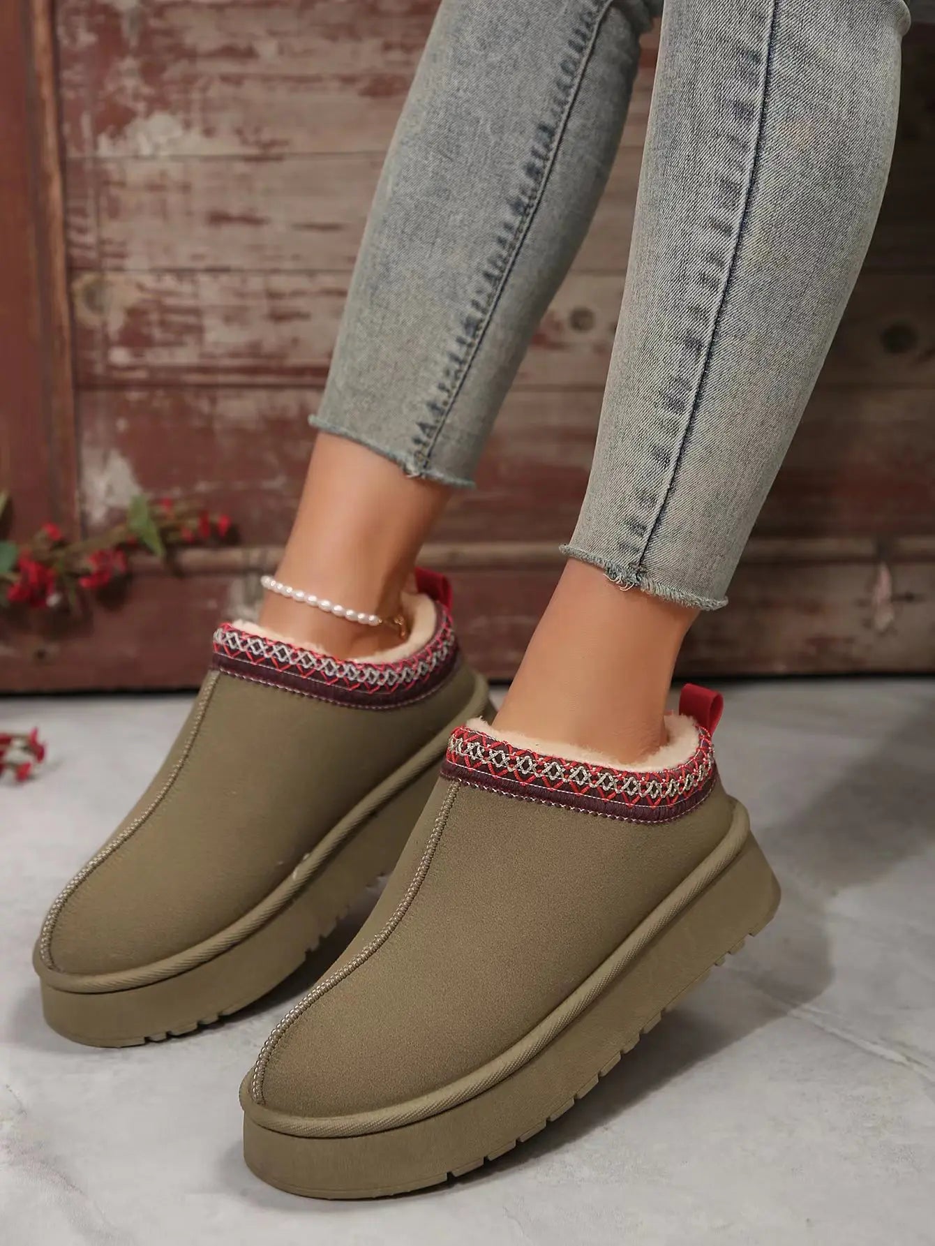 2024 New Women's Wool Slippers Warm Platform Wool Slipperswomen Slippers   Women  Sheepskin Slippers Women Shoes