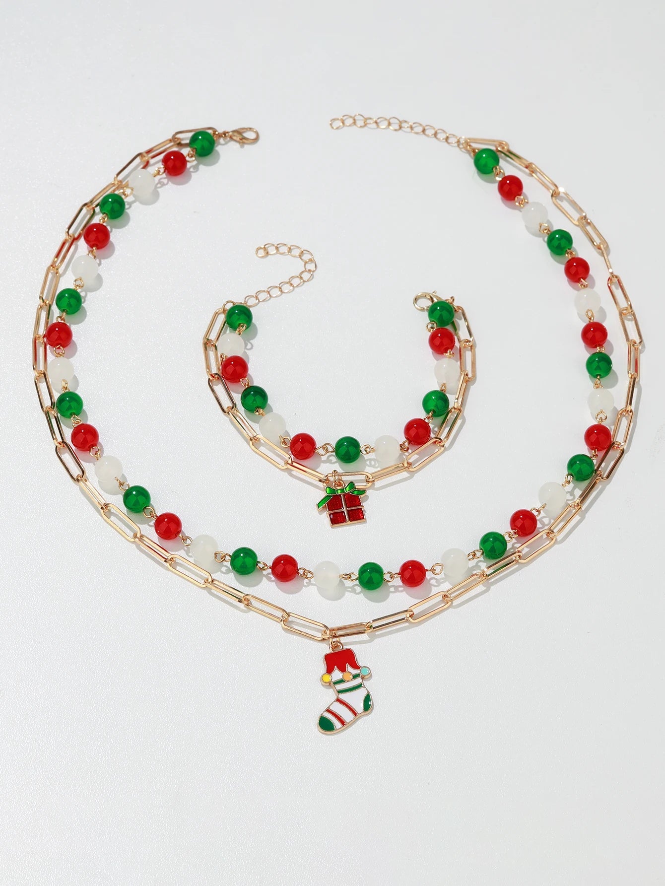 2 - Piece New Cross - Border Necklace and Bracelet Set with Sock - shaped Gifts Beaded Metal Chains(color random) Viralgem Store