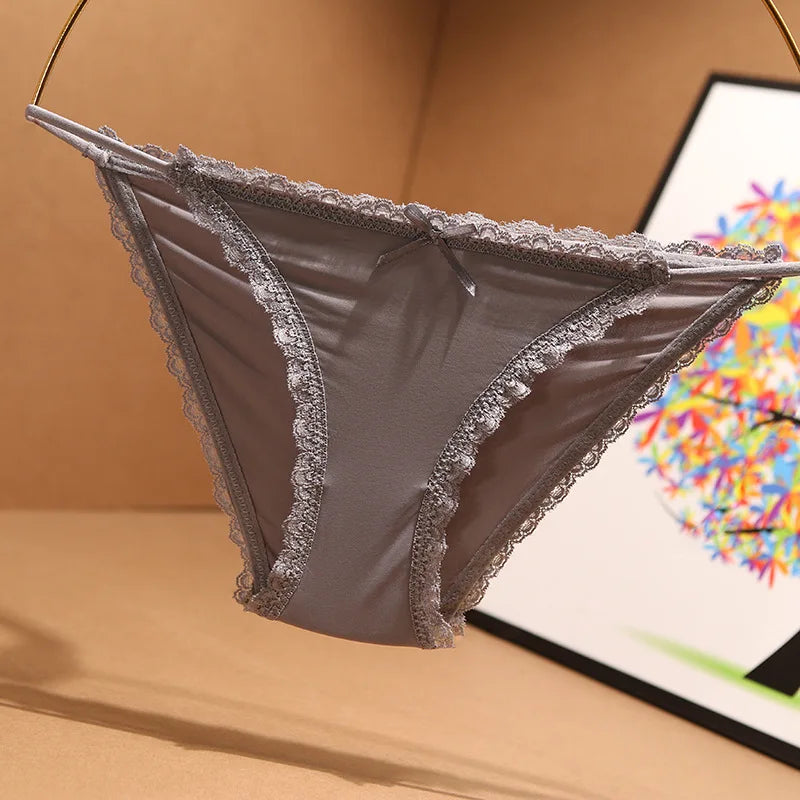3 Articles Solid Cute Lace Bow Knot Semi Sheer Briefs Comfy Breathable Stretchy Intimates Panties Women's Lingerie  Underwear Viralgem Store