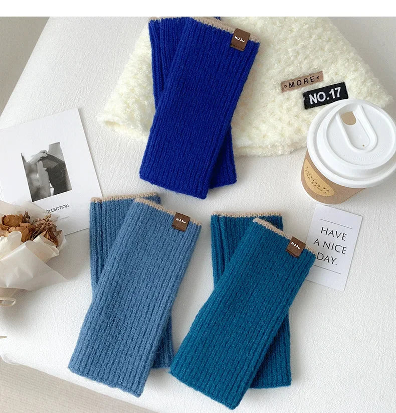 Warm Half Finger Knitted Gloves Autumn and Winter Fingerless Deer Cashmere Gloves Women Mittens Thumb Hole Short Gloves