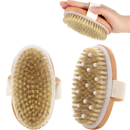 Wet Dry Skin Body Brush Natural Pig Bristles Dry Skin Exfoliating Body Massage Cleaning SPA Tool For Cellulite Lymphatic Drainag Viralgem Store
