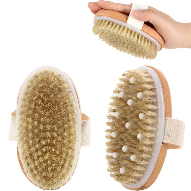 Wet Dry Skin Body Brush Natural Pig Bristles Dry Skin Exfoliating Body Massage Cleaning SPA Tool For Cellulite Lymphatic Drainag Viralgem Store
